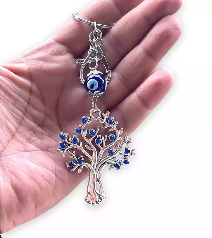  Tree Shape Pendant with Blue Evil Eye Keychain