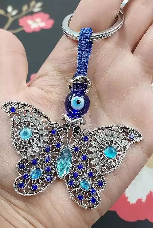  Evil Eye Keychain with Butterfly Design