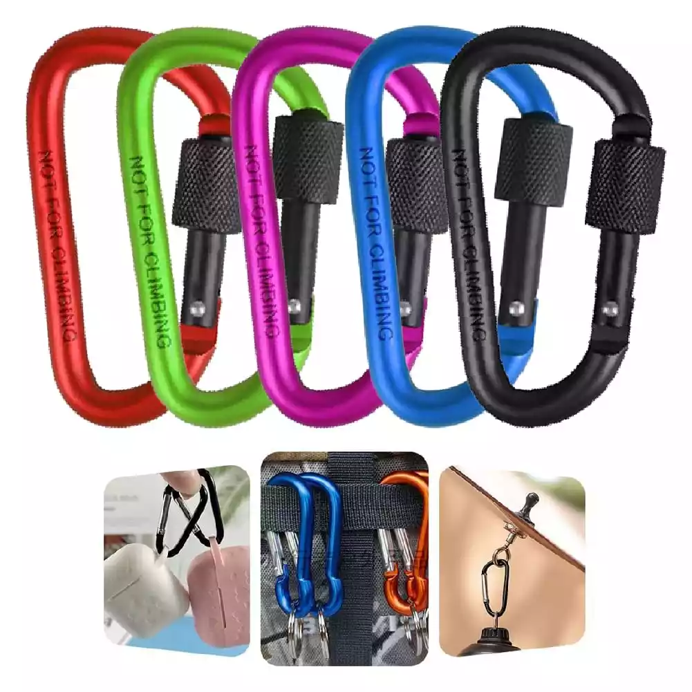 Gozaqe Aluminium Carabiner Ring Clip Hook Keyring, D Ring, Spring Snap Hook