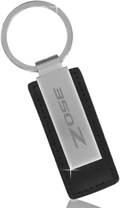 Nissan 350Z Black Leather Key Chain with Silver Metal Strip Keychain