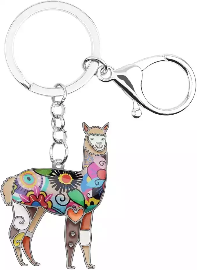 WEVENI Cute Llama Keychain Alpaca Keyring